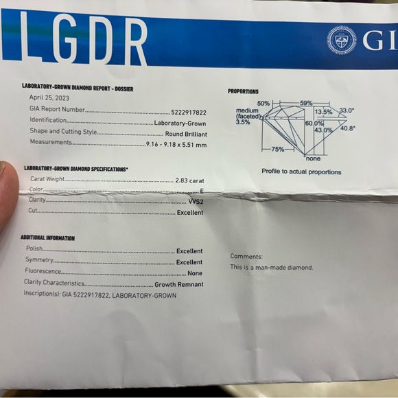 2.8 carat lab grown engagement ring - Picture 4 of 4